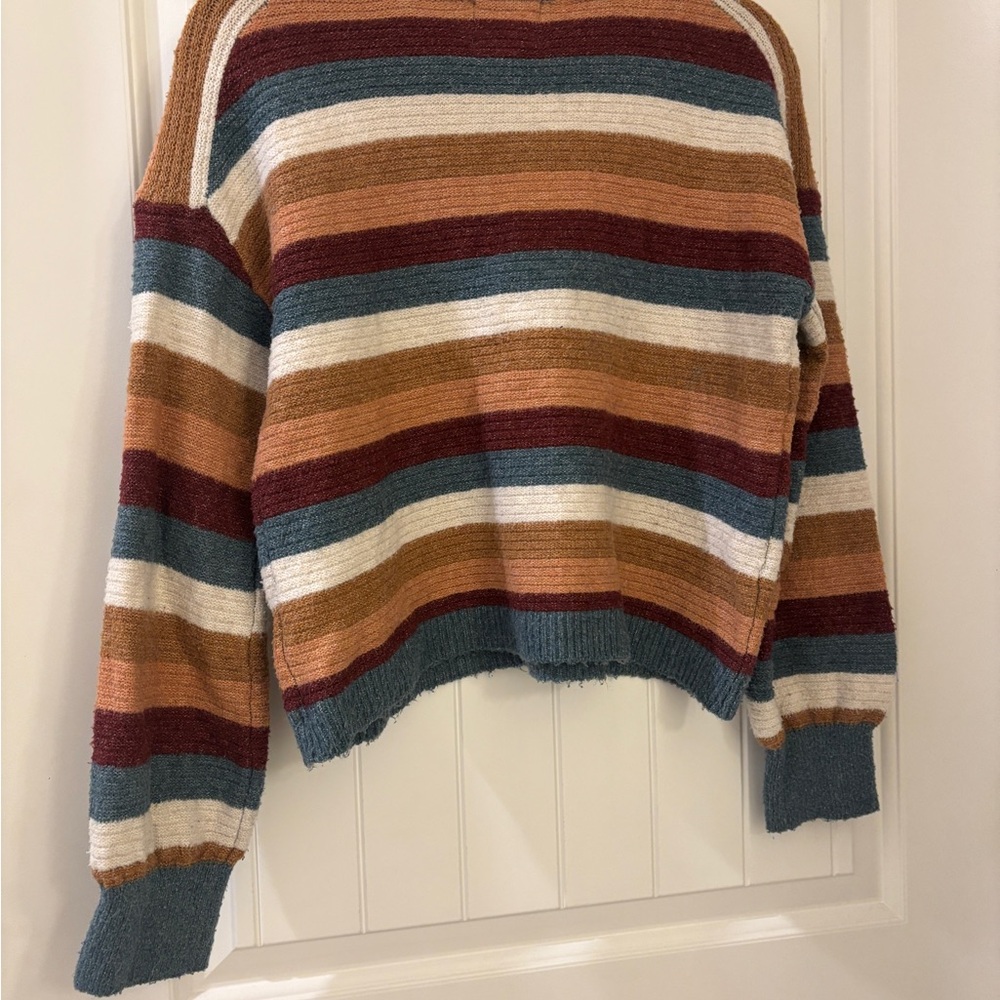 Pink Rose Women's Striped Sweater - Blue, Brown, Cream, Red - Picture 4 of 4